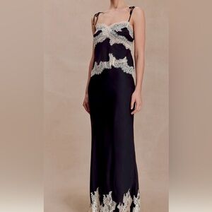 Elegant Black and Cream Lace Nightgown